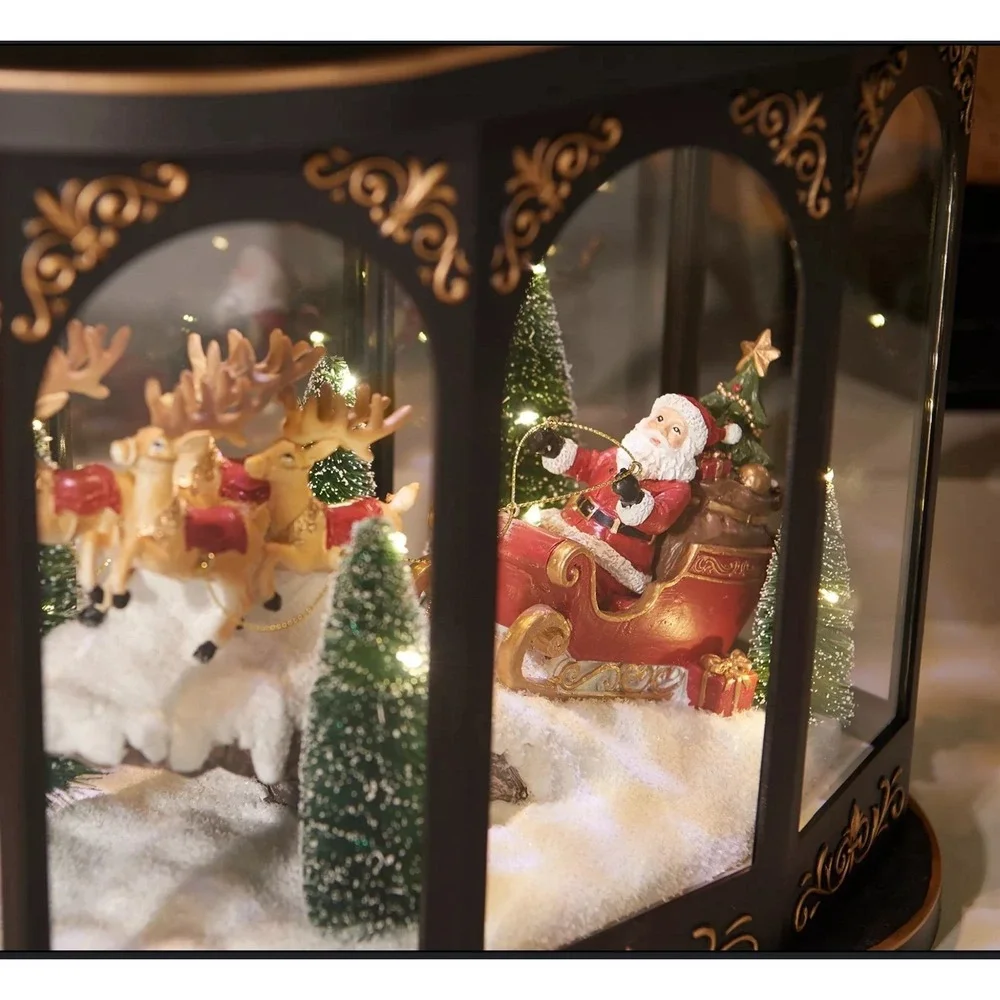 Christmas Illuminated Lantern with Interior Holiday Scene by Valerie Parr Hill
